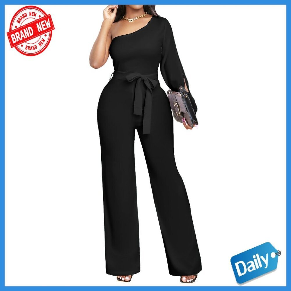 Elegant V-Neck Off-Shoulder Jumpsuit with Zipper for Formal Events